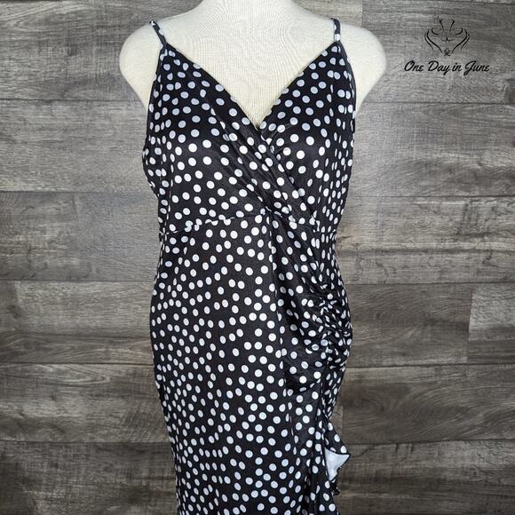 Ruiyige Sleeveless Ruched Polka Dot Dress Size L - Picture 1 of 5